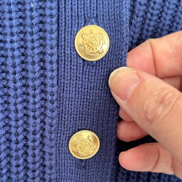 J. Crew Women’s Ribbed cotton button collar navy gold chunky knit boxy XXS NWT - Picture 6 of 12